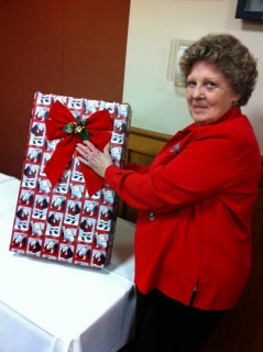 VP Jeanne Jacobs displays the special gift donation